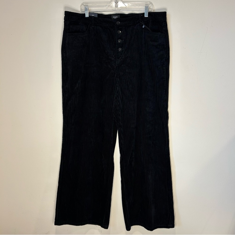 Vero Moda Curve Wide Leg Pants Sz.18  Black Wide Wale Corduroy Snaps Pockets NWT - Picture 12 of 15